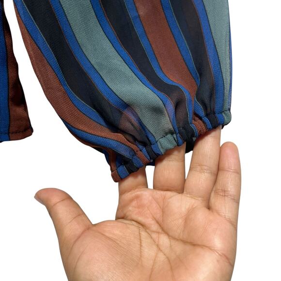 Madewell Women’s Striped Long Sleeve Blouse XS | Multicolor V-Neck Top - Picture 7 of 8